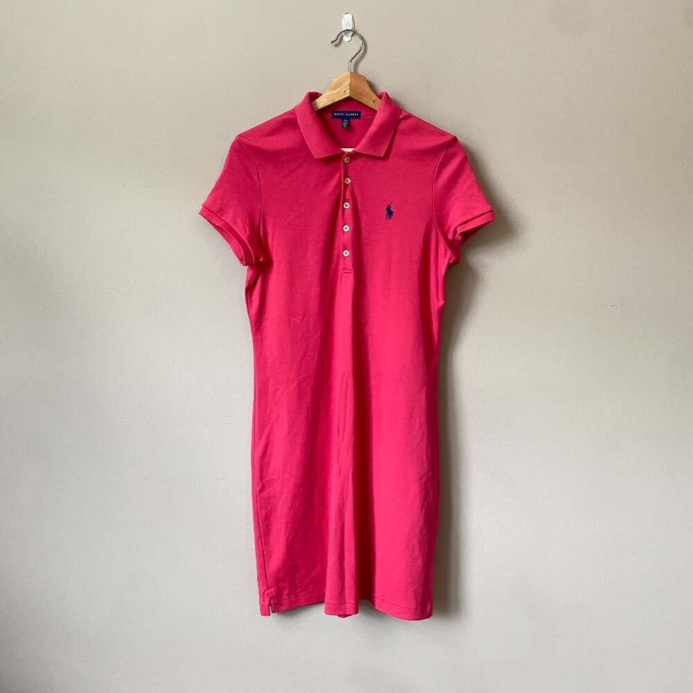 Ralph Lauren Women's Medium Interlock Short Sleeve Pink Polo Shirt Tennis Dress